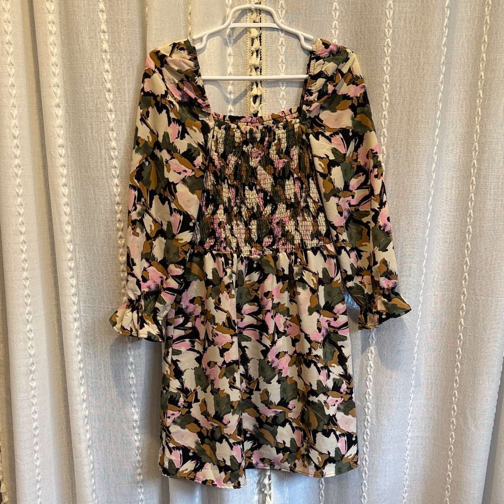 Floral Smocked Dress with Long Sleeves